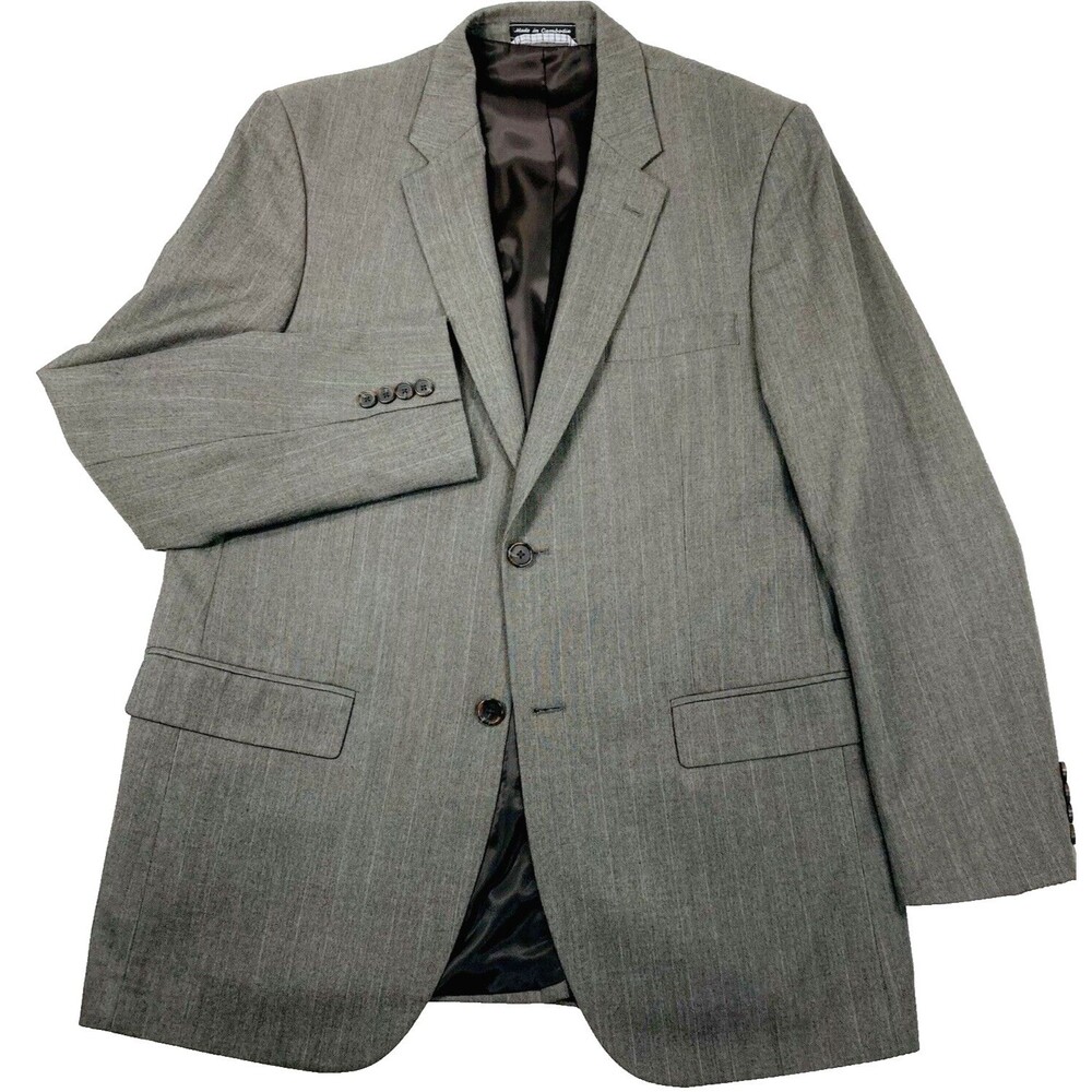 Saddlebred Sports Coat Herringbone Stripe Gray 42 44 L Mens Preppy Old Money Mob